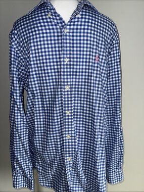 Ralph Lauren Men’s Large Blue and White Gingham Button-Down Shirt